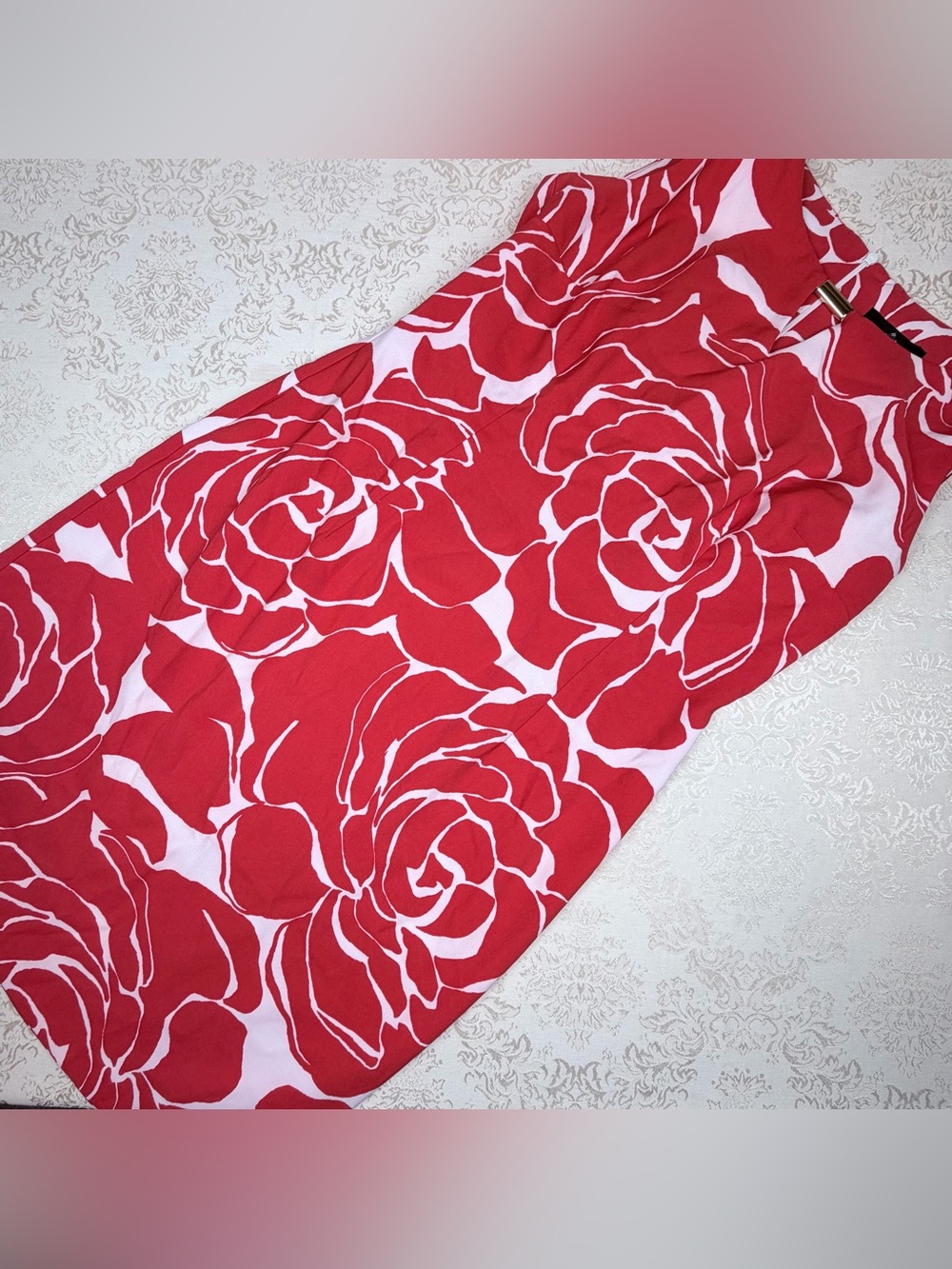 Ronni Nicole Red and White Floral Dress, 10, Gold Accent
